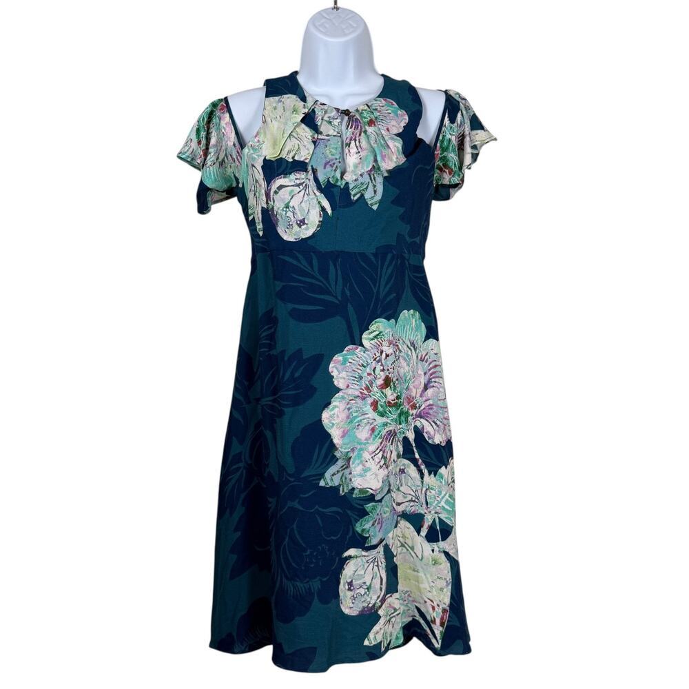 Anthropologie Dress Women 0 Petite Blue Maeve Ella Floral Feminine wedding guest - Picture 2 of 12